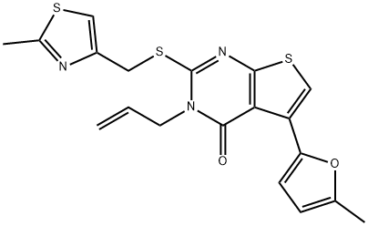 3-allyl-5-(5-methyl-2-furyl)-2-{[(2-methyl-1,3-thiazol-4-yl)methyl]sulfanyl}thieno[2,3-d]pyrimidin-4(3H)-one 구조식 이미지