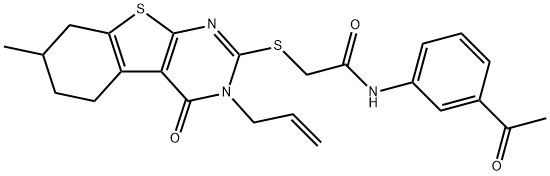 N-(3-acetylphenyl)-2-[(3-allyl-7-methyl-4-oxo-3,4,5,6,7,8-hexahydro[1]benzothieno[2,3-d]pyrimidin-2-yl)sulfanyl]acetamide 구조식 이미지