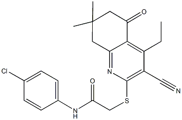 N-(4-chlorophenyl)-2-[(3-cyano-4-ethyl-7,7-dimethyl-5-oxo-5,6,7,8-tetrahydro-2-quinolinyl)sulfanyl]acetamide 구조식 이미지