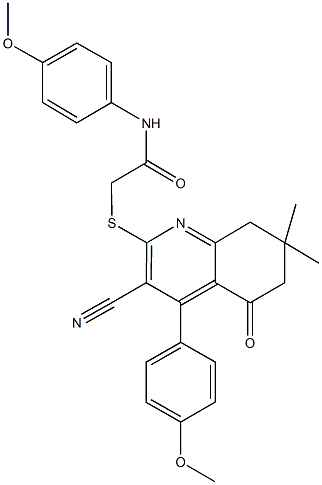 2-{[3-cyano-4-(4-methoxyphenyl)-7,7-dimethyl-5-oxo-5,6,7,8-tetrahydro-2-quinolinyl]sulfanyl}-N-(4-methoxyphenyl)acetamide Structure