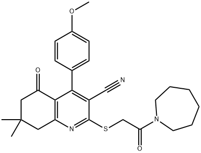 2-{[2-(1-azepanyl)-2-oxoethyl]sulfanyl}-4-(4-methoxyphenyl)-7,7-dimethyl-5-oxo-5,6,7,8-tetrahydro-3-quinolinecarbonitrile Structure