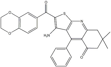 3-amino-2-(2,3-dihydro-1,4-benzodioxin-6-ylcarbonyl)-7,7-dimethyl-4-phenyl-7,8-dihydrothieno[2,3-b]quinolin-5(6H)-one 구조식 이미지