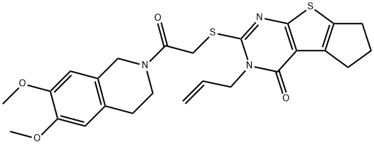 3-allyl-2-{[2-(6,7-dimethoxy-3,4-dihydro-2(1H)-isoquinolinyl)-2-oxoethyl]sulfanyl}-3,5,6,7-tetrahydro-4H-cyclopenta[4,5]thieno[2,3-d]pyrimidin-4-one 구조식 이미지