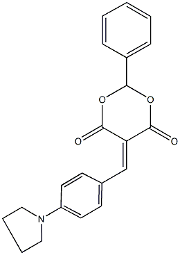 2-phenyl-5-[4-(1-pyrrolidinyl)benzylidene]-1,3-dioxane-4,6-dione 구조식 이미지