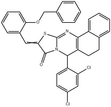 10-[2-(benzyloxy)benzylidene]-7-(2,4-dichlorophenyl)-5,7-dihydro-6H-benzo[h][1,3]thiazolo[2,3-b]quinazolin-9(10H)-one 구조식 이미지