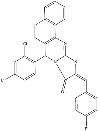 7-(2,4-dichlorophenyl)-10-(4-fluorobenzylidene)-5,7-dihydro-6H-benzo[h][1,3]thiazolo[2,3-b]quinazolin-9(10H)-one Structure