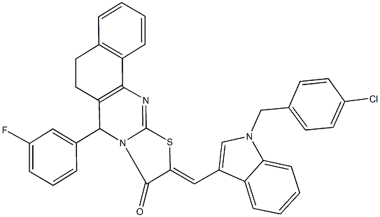 10-{[1-(4-chlorobenzyl)-1H-indol-3-yl]methylene}-7-(3-fluorophenyl)-5,7-dihydro-6H-benzo[h][1,3]thiazolo[2,3-b]quinazolin-9(10H)-one Structure