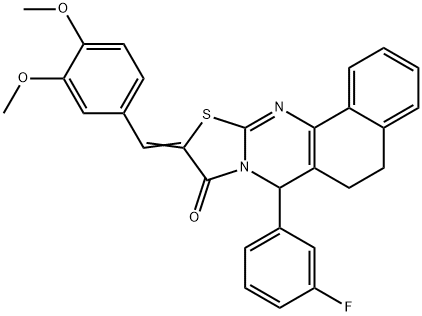 10-(3,4-dimethoxybenzylidene)-7-(3-fluorophenyl)-5,7-dihydro-6H-benzo[h][1,3]thiazolo[2,3-b]quinazolin-9(10H)-one 구조식 이미지
