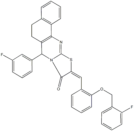 10-{2-[(2-fluorobenzyl)oxy]benzylidene}-7-(3-fluorophenyl)-5,7-dihydro-6H-benzo[h][1,3]thiazolo[2,3-b]quinazolin-9(10H)-one 구조식 이미지