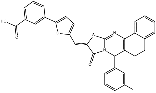 3-{5-[(7-(3-fluorophenyl)-9-oxo-5,7-dihydro-6H-benzo[h][1,3]thiazolo[2,3-b]quinazolin-10(9H)-ylidene)methyl]-2-furyl}benzoic acid 구조식 이미지