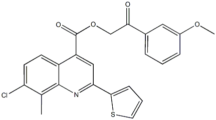 2-(3-methoxyphenyl)-2-oxoethyl 7-chloro-8-methyl-2-(2-thienyl)-4-quinolinecarboxylate 구조식 이미지