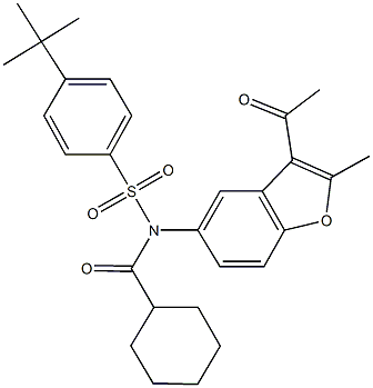 N-(3-acetyl-2-methyl-1-benzofuran-5-yl)-4-tert-butyl-N-(cyclohexylcarbonyl)benzenesulfonamide Structure