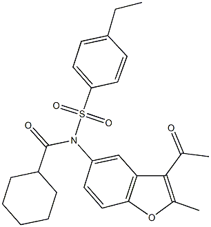 N-(3-acetyl-2-methyl-1-benzofuran-5-yl)-N-(cyclohexylcarbonyl)-4-ethylbenzenesulfonamide 구조식 이미지
