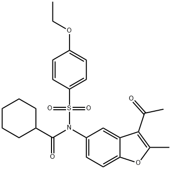 N-(3-acetyl-2-methyl-1-benzofuran-5-yl)-N-(cyclohexylcarbonyl)-4-ethoxybenzenesulfonamide 구조식 이미지