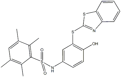 N-[3-(1,3-benzothiazol-2-ylsulfanyl)-4-hydroxyphenyl]-2,3,5,6-tetramethylbenzenesulfonamide 구조식 이미지