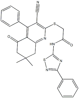 2-[(3-cyano-7,7-dimethyl-5-oxo-4-phenyl-5,6,7,8-tetrahydro-2-quinolinyl)sulfanyl]-N-(3-phenyl-1,2,4-thiadiazol-5-yl)acetamide Structure