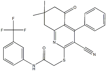 2-[(3-cyano-7,7-dimethyl-5-oxo-4-phenyl-5,6,7,8-tetrahydro-2-quinolinyl)sulfanyl]-N-[3-(trifluoromethyl)phenyl]acetamide Structure