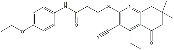 3-[(3-cyano-4-ethyl-7,7-dimethyl-5-oxo-5,6,7,8-tetrahydro-2-quinolinyl)sulfanyl]-N-(4-ethoxyphenyl)propanamide Structure