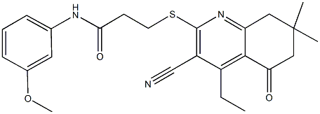 3-[(3-cyano-4-ethyl-7,7-dimethyl-5-oxo-5,6,7,8-tetrahydro-2-quinolinyl)sulfanyl]-N-(3-methoxyphenyl)propanamide Structure
