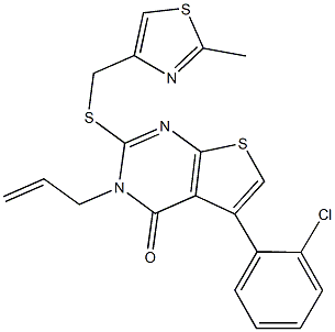 3-allyl-5-(2-chlorophenyl)-2-{[(2-methyl-1,3-thiazol-4-yl)methyl]sulfanyl}thieno[2,3-d]pyrimidin-4(3H)-one 구조식 이미지
