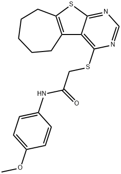 N-(4-methoxyphenyl)-2-(6,7,8,9-tetrahydro-5H-cyclohepta[4,5]thieno[2,3-d]pyrimidin-4-ylsulfanyl)acetamide 구조식 이미지