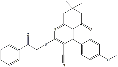 4-(4-methoxyphenyl)-7,7-dimethyl-5-oxo-2-[(2-oxo-2-phenylethyl)sulfanyl]-5,6,7,8-tetrahydro-3-quinolinecarbonitrile Structure