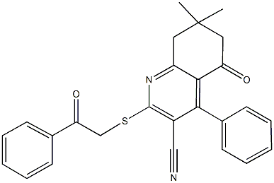 7,7-dimethyl-5-oxo-2-[(2-oxo-2-phenylethyl)sulfanyl]-4-phenyl-5,6,7,8-tetrahydro-3-quinolinecarbonitrile 구조식 이미지