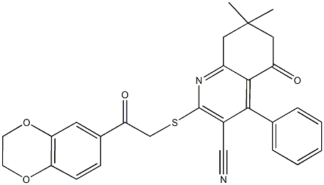 2-{[2-(2,3-dihydro-1,4-benzodioxin-6-yl)-2-oxoethyl]sulfanyl}-7,7-dimethyl-5-oxo-4-phenyl-5,6,7,8-tetrahydro-3-quinolinecarbonitrile Structure