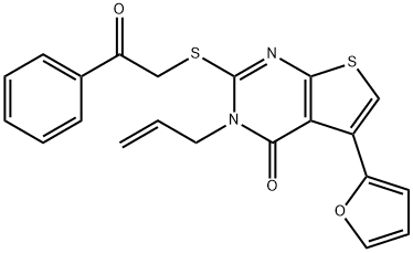 3-allyl-5-(2-furyl)-2-[(2-oxo-2-phenylethyl)sulfanyl]thieno[2,3-d]pyrimidin-4(3H)-one 구조식 이미지