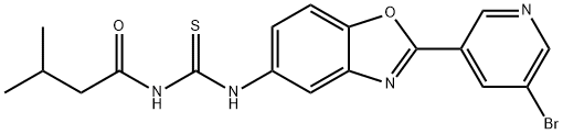 N-[2-(5-bromo-3-pyridinyl)-1,3-benzoxazol-5-yl]-N'-(3-methylbutanoyl)thiourea Structure