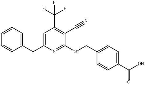 4-({[6-benzyl-3-cyano-4-(trifluoromethyl)-2-pyridinyl]sulfanyl}methyl)benzoic acid Structure