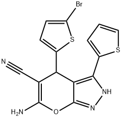 6-amino-4-(5-bromo-2-thienyl)-3-(2-thienyl)-2,4-dihydropyrano[2,3-c]pyrazole-5-carbonitrile Structure