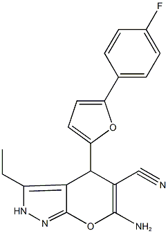 6-amino-3-ethyl-4-[5-(4-fluorophenyl)-2-furyl]-2,4-dihydropyrano[2,3-c]pyrazole-5-carbonitrile Structure