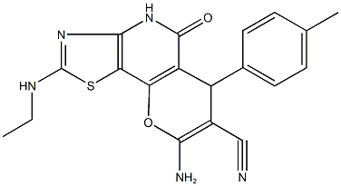 8-amino-2-(ethylamino)-6-(4-methylphenyl)-5-oxo-4,6-dihydro-5H-pyrano[2,3-d][1,3]thiazolo[4,5-b]pyridine-7-carbonitrile 구조식 이미지