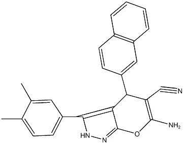 6-amino-3-(3,4-dimethylphenyl)-4-(2-naphthyl)-2,4-dihydropyrano[2,3-c]pyrazole-5-carbonitrile Structure