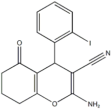 2-amino-4-(2-iodophenyl)-5-oxo-5,6,7,8-tetrahydro-4H-chromene-3-carbonitrile Structure