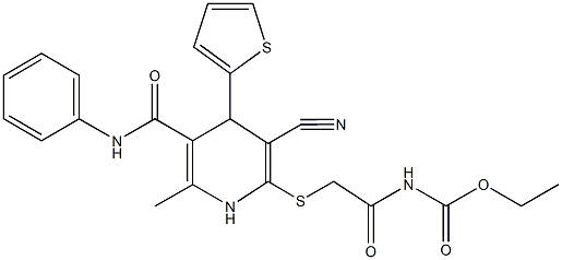 ethyl {[5-(anilinocarbonyl)-3-cyano-6-methyl-4-(2-thienyl)-1,4-dihydro-2-pyridinyl]sulfanyl}acetylcarbamate Structure