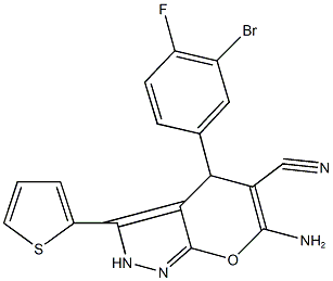 6-amino-4-(3-bromo-4-fluorophenyl)-3-(2-thienyl)-2,4-dihydropyrano[2,3-c]pyrazole-5-carbonitrile 구조식 이미지