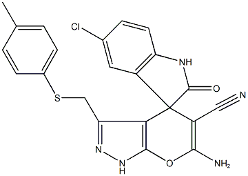 6'-amino-5-chloro-3'-{[(4-methylphenyl)sulfanyl]methyl}-1,1',3,4'-tetrahydro-2-oxospiro(2H-indole-3,4'-pyrano[2,3-c]pyrazole)-5'-carbonitrile Structure