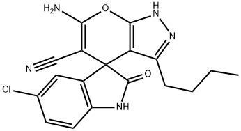 6'-amino-3'-butyl-5-chloro-1,1',3,4'-tetrahydro-2-oxospiro(2H-indole-3,4'-pyrano[2,3-c]pyrazole)-5'-carbonitrile 구조식 이미지