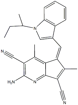 2-amino-5-[(1-sec-butyl-1H-indol-3-yl)methylene]-4,6-dimethyl-5H-cyclopenta[b]pyridine-3,7-dicarbonitrile 구조식 이미지