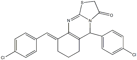 9-(4-chlorobenzylidene)-5-(4-chlorophenyl)-6,7,8,9-tetrahydro-5H-[1,3]thiazolo[2,3-b]quinazolin-3(2H)-one Structure
