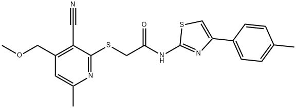 2-{[3-cyano-4-(methoxymethyl)-6-methyl-2-pyridinyl]sulfanyl}-N-[4-(4-methylphenyl)-1,3-thiazol-2-yl]acetamide 구조식 이미지