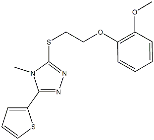 3-{[2-(2-methoxyphenoxy)ethyl]sulfanyl}-4-methyl-5-(2-thienyl)-4H-1,2,4-triazole 구조식 이미지