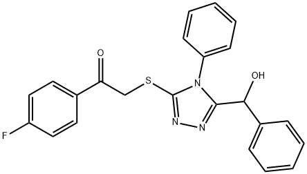 1-(4-fluorophenyl)-2-({5-[hydroxy(phenyl)methyl]-4-phenyl-4H-1,2,4-triazol-3-yl}sulfanyl)ethanone 구조식 이미지