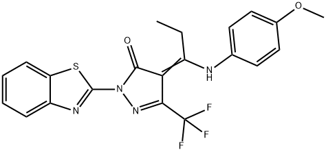 2-(1,3-benzothiazol-2-yl)-4-[1-(4-methoxyanilino)propylidene]-5-(trifluoromethyl)-2,4-dihydro-3H-pyrazol-3-one Structure