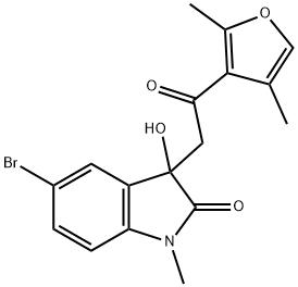 5-bromo-3-[2-(2,4-dimethyl-3-furyl)-2-oxoethyl]-3-hydroxy-1-methyl-1,3-dihydro-2H-indol-2-one 구조식 이미지