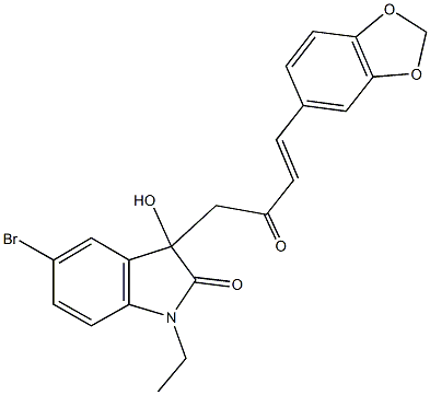 3-[4-(1,3-benzodioxol-5-yl)-2-oxo-3-butenyl]-5-bromo-1-ethyl-3-hydroxy-1,3-dihydro-2H-indol-2-one Structure