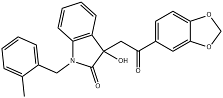 3-[2-(1,3-benzodioxol-5-yl)-2-oxoethyl]-3-hydroxy-1-(2-methylbenzyl)-1,3-dihydro-2H-indol-2-one 구조식 이미지