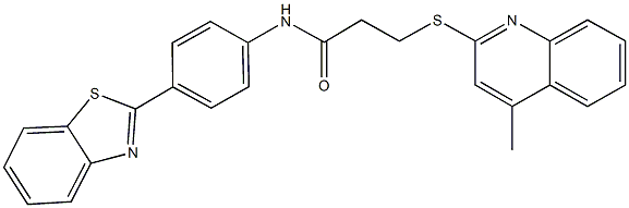 N-[4-(1,3-benzothiazol-2-yl)phenyl]-3-[(4-methyl-2-quinolinyl)sulfanyl]propanamide 구조식 이미지